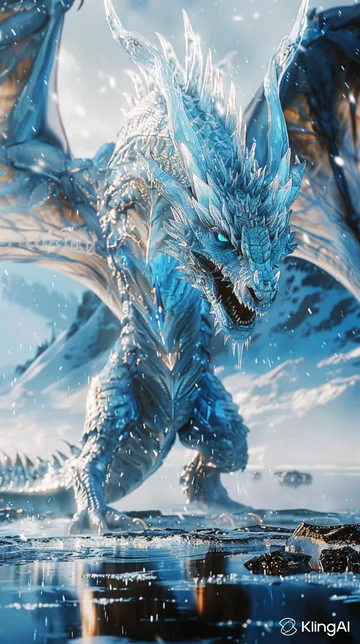 Ice Dragon In Snowy Landscape Powerful Mythical Creature | AI Video