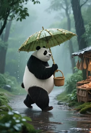 Papa Panda Walking In Rain | AI Video